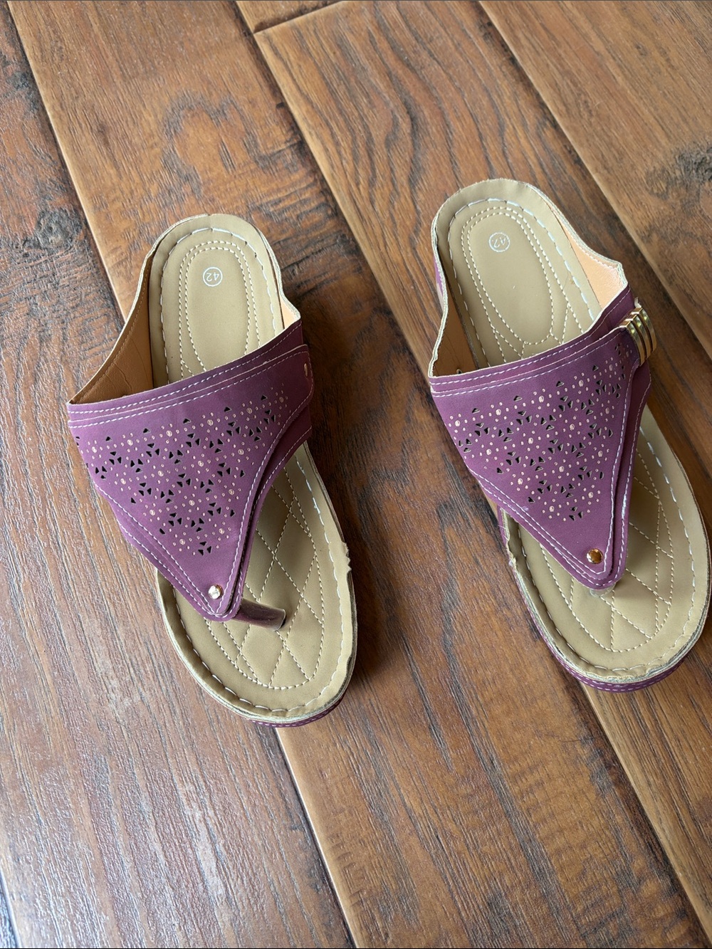 Women’s Purple Cutout Thong Sandals - Size 42